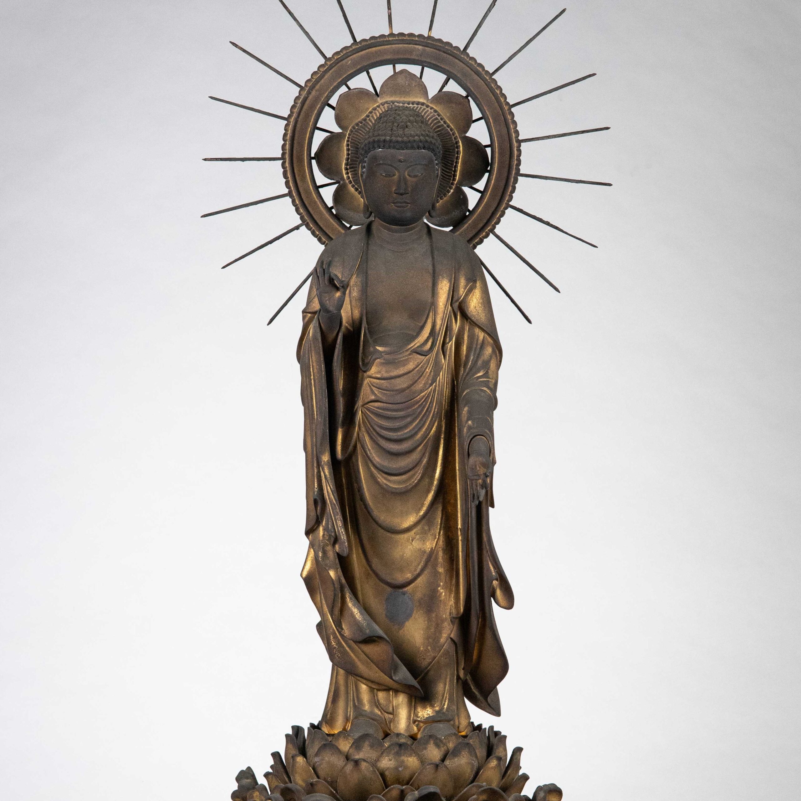 古董，阿弥陀如来像，中国清時代，古铜製，旧家藏出。