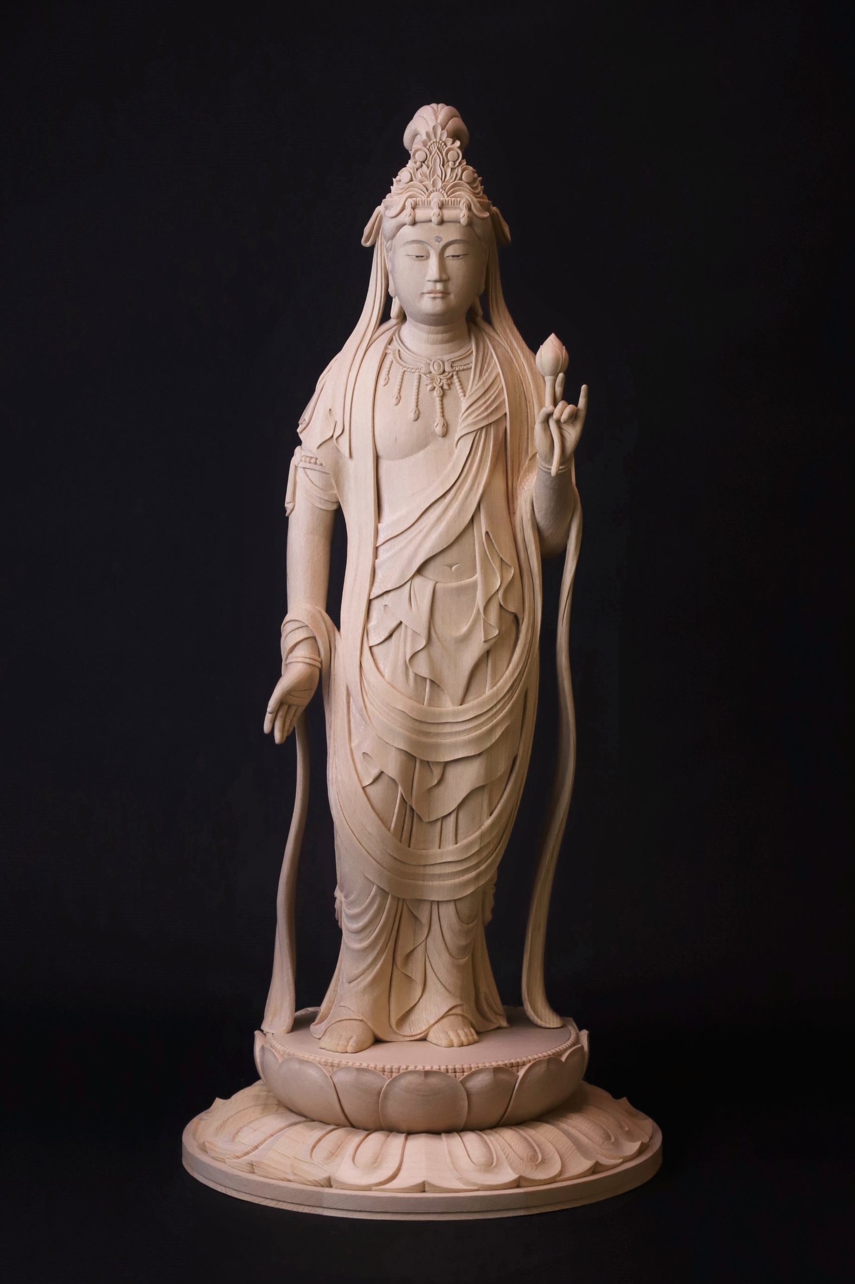 木製 笑顔の仏像 彫刻 約60cm