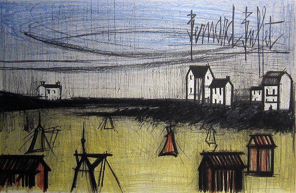 リトグラフ ベルナール・ビュッフェ作 「小さな海岸」 額装 V R7913B