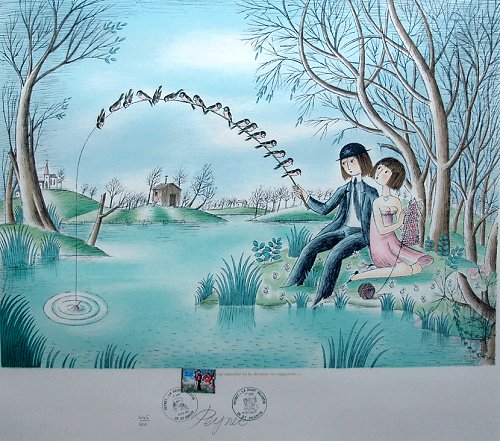 ペイネ 「幸福鳩に乗って」 リトグラフ 直筆サイン・エディション有り