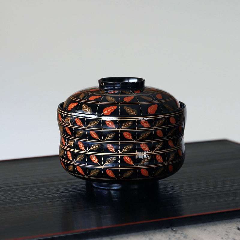 CK82 塗師 辻石斎 盃蓋吸物椀 四客 朱塗 黒塗 波に鳥 金蒔絵 木製漆器