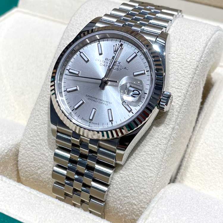 ロレックス デイトジャスト 36mm シルバー文字盤 SS/K18ホワイト
