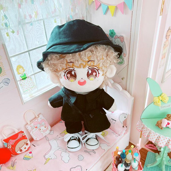 Qoo10] 黒シャツ黒帽子ズボン20CMセットぬいぐ