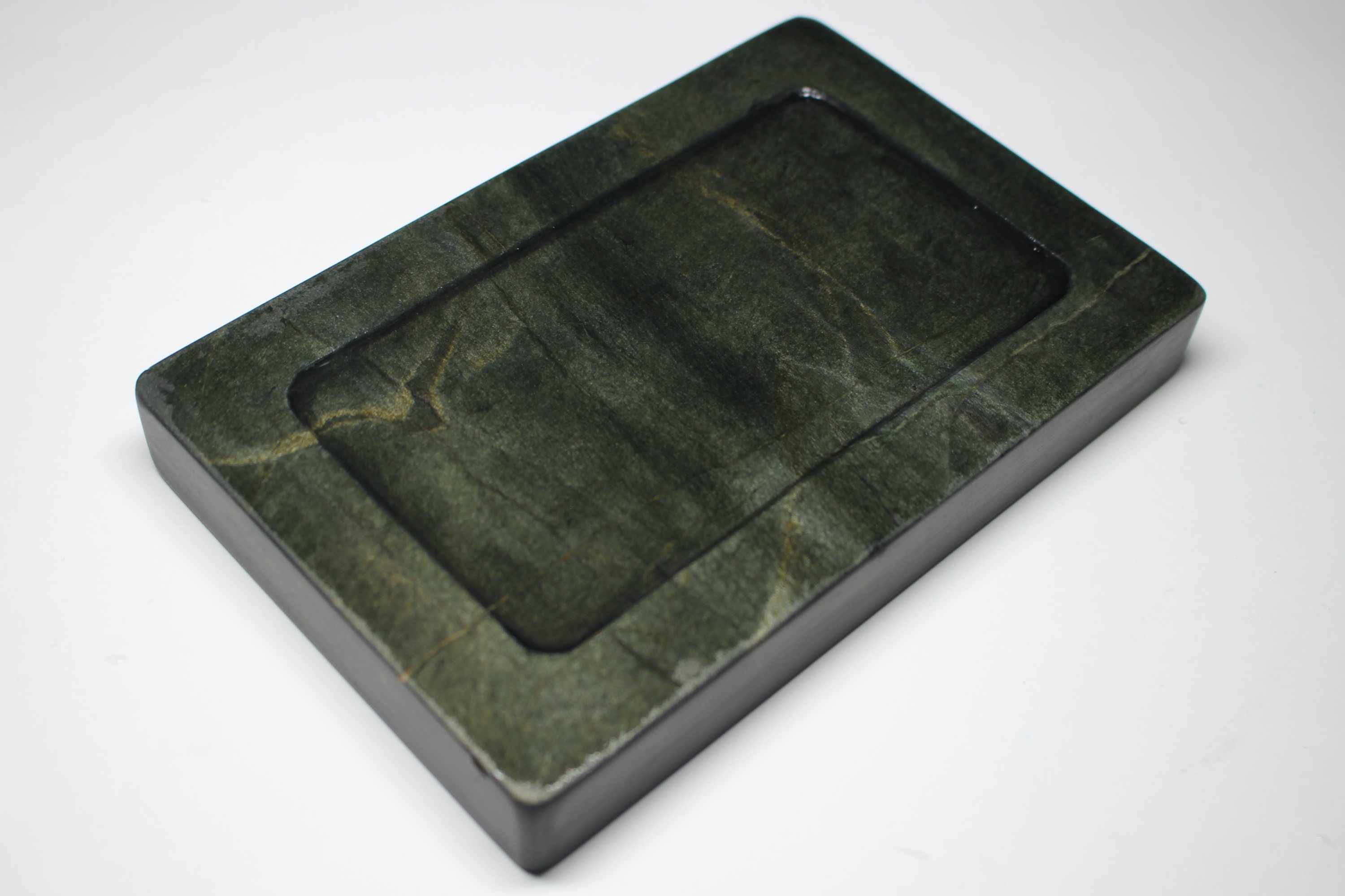 歙州門字硯】◇金暈金星・金花紋・水波刷絲紋の青