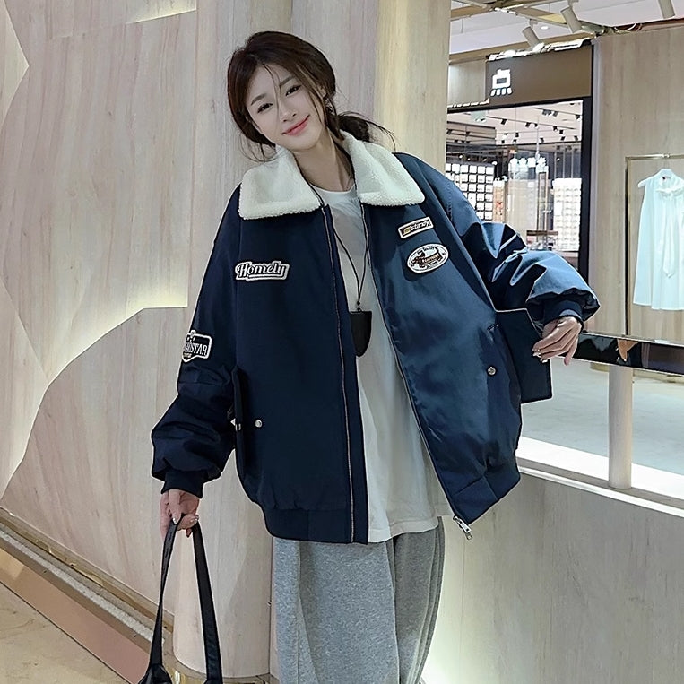 ボア フライトジャケット 韓国 アウター レディース ワッペン ロゴ