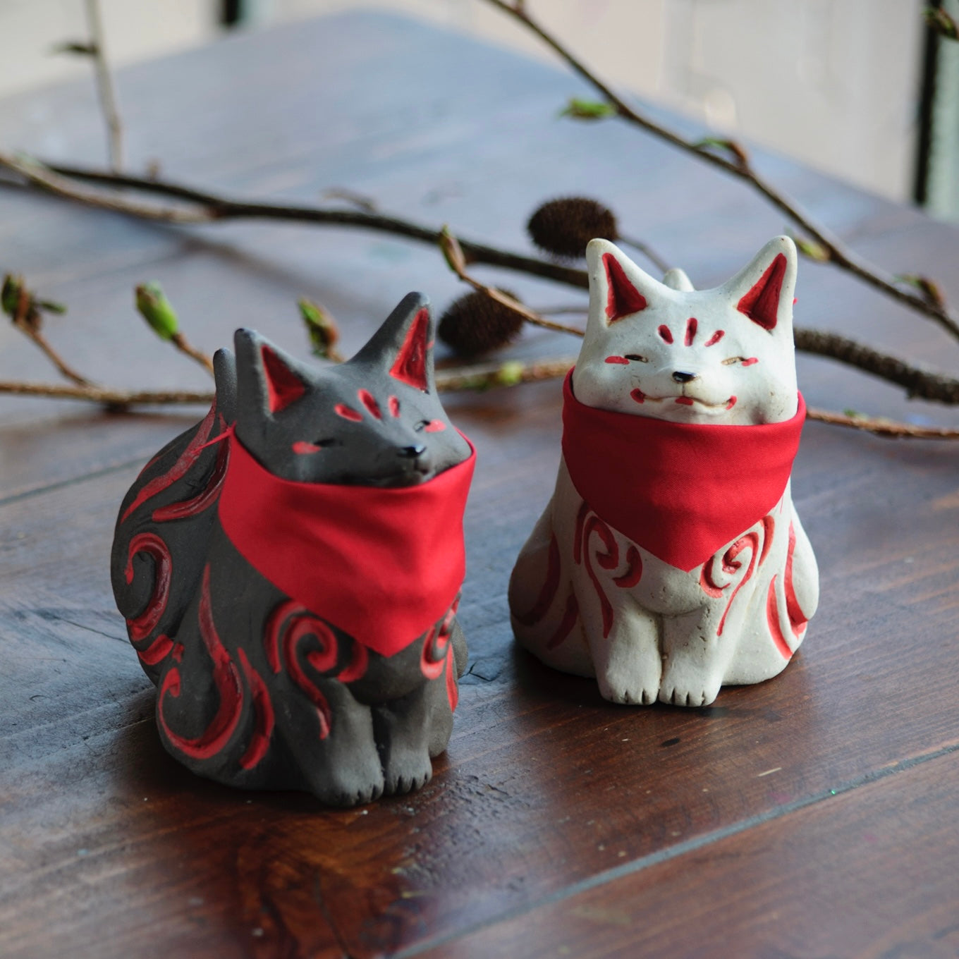 陶器製 色絵金彩 お稲荷さん 狐 3点まとめて M R8593 陶器製