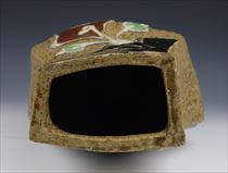 やまちゃん河井寛次郎作灰黒白釉掛回文筒瓶 検森を通る木