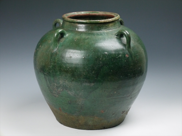 中国 緑釉壺 銀化 古陶器 送料込み250703 中国 緑釉壺 銀化 古