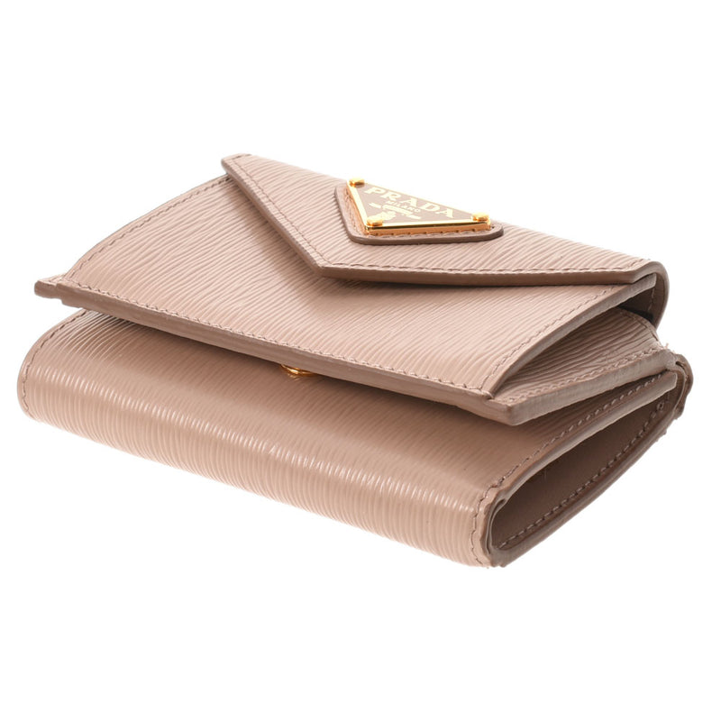 プラダコンパクトウォレット ピンクベージュ系 ユニセックス レザー 三