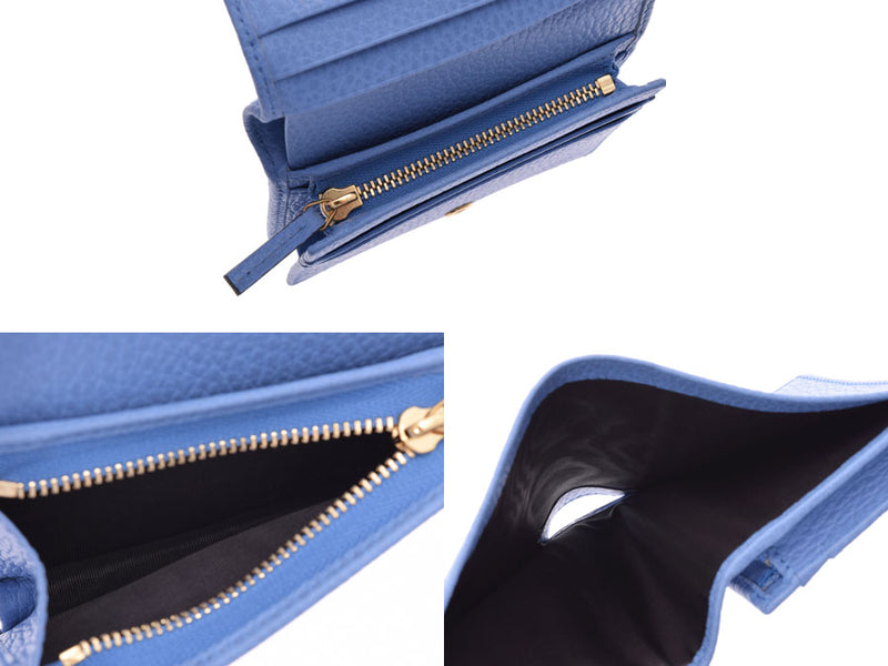 グッチ プチマーモント コンパクト二ツ折財布 水色 GP金具 456126