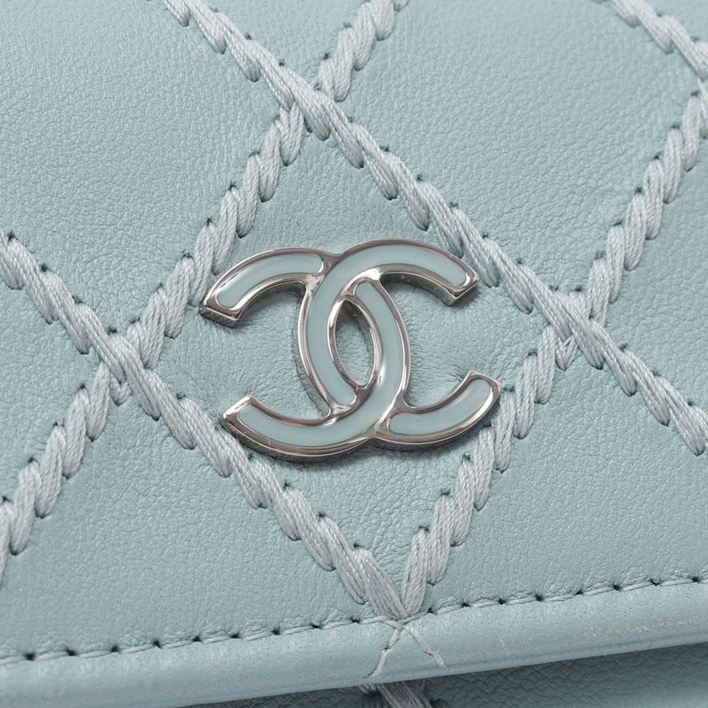シャネルココマーク コンパクトウォレット 水色系 シルバー金具