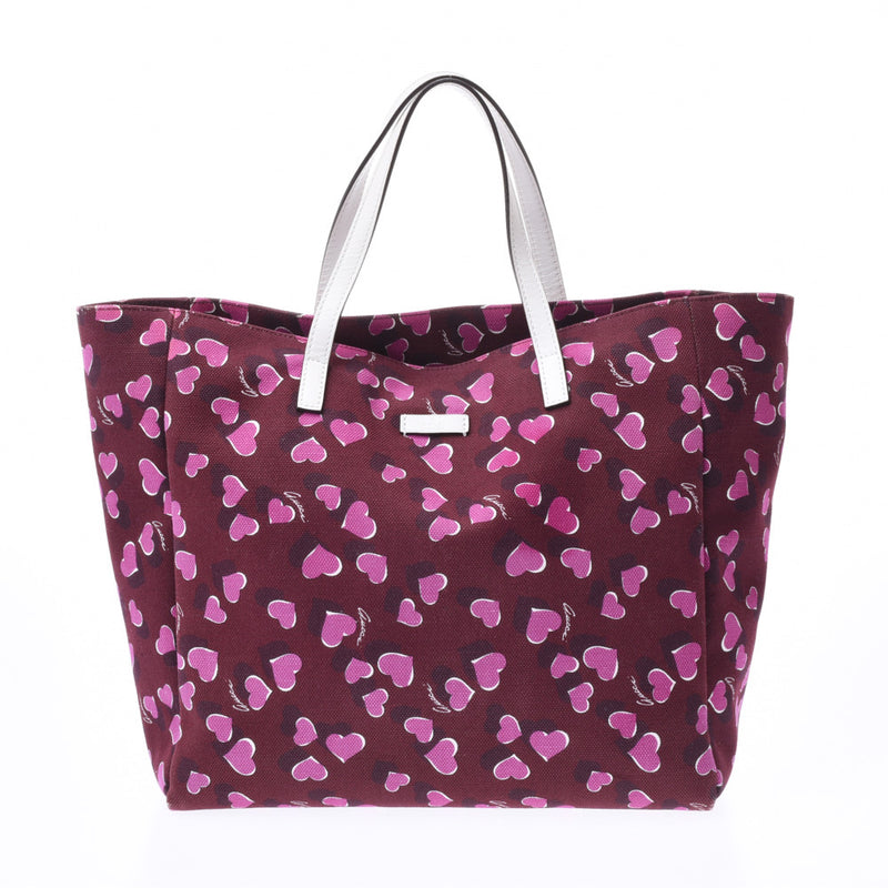グッチハート柄 ボルドー/白 レディース キャンバス トートバッグ