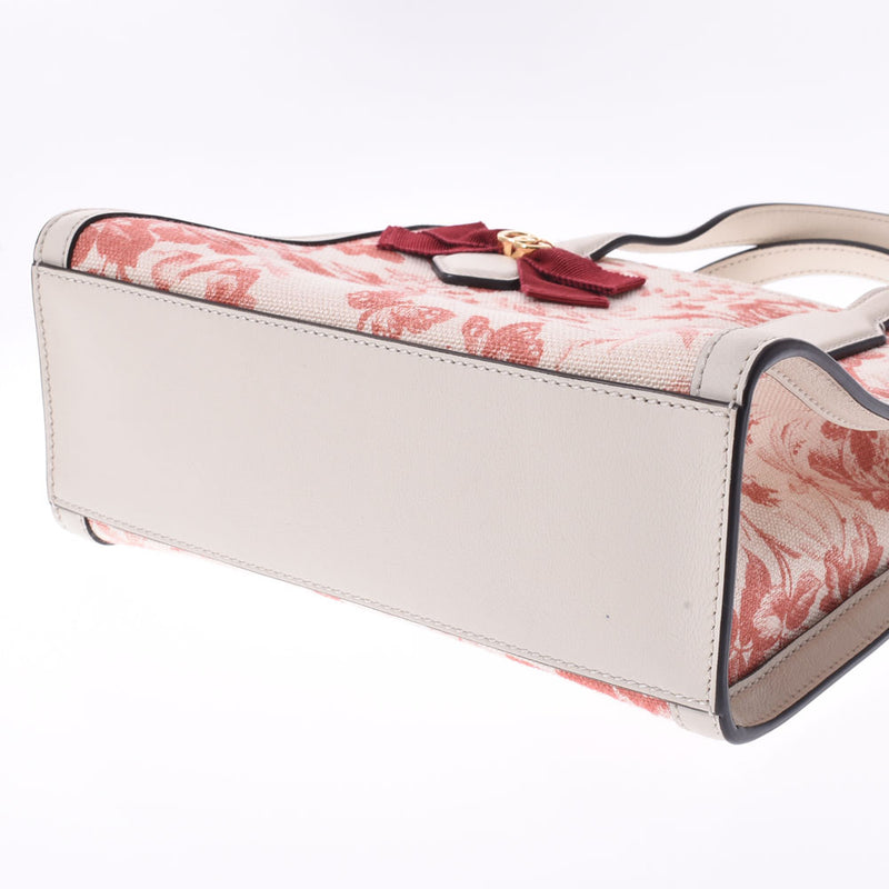 グッチリボン 2WAYバッグ ピンク／アイボリー レディース カーフ