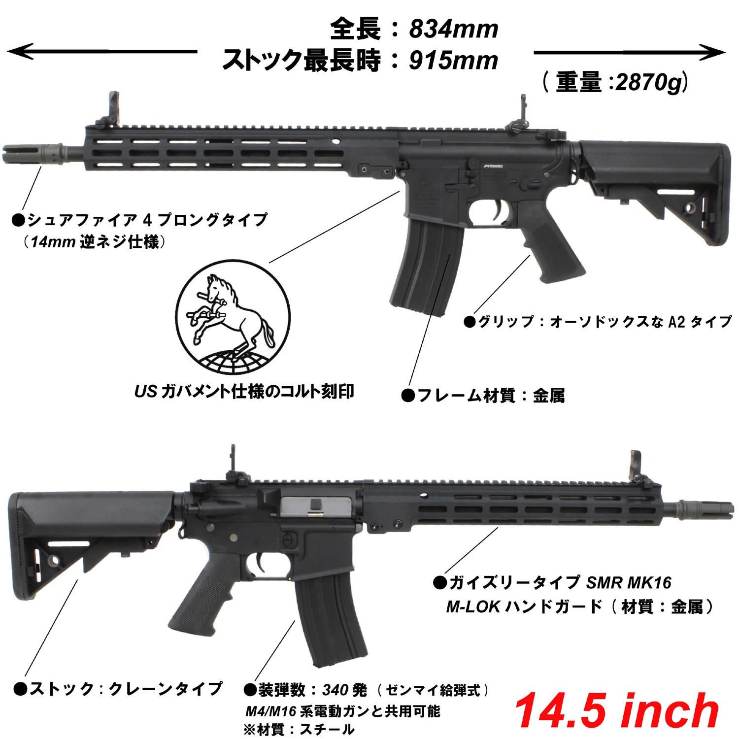 M4特集！特価45％OFF】S&T URG-I 14.5インチ フルメタル G3電動ガン BK