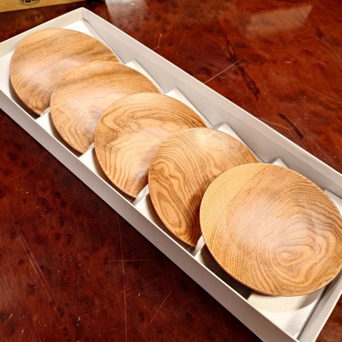 世界遺産 屋久杉のもみじ彫刻 銘々皿 5枚セット 茶道、茶室