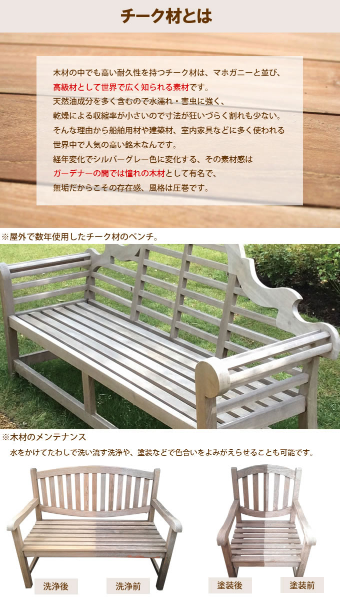 ガーデンベンチ 木製 背もたれ 丁寧なやさしさ ハンドメイド 幅128cm 2