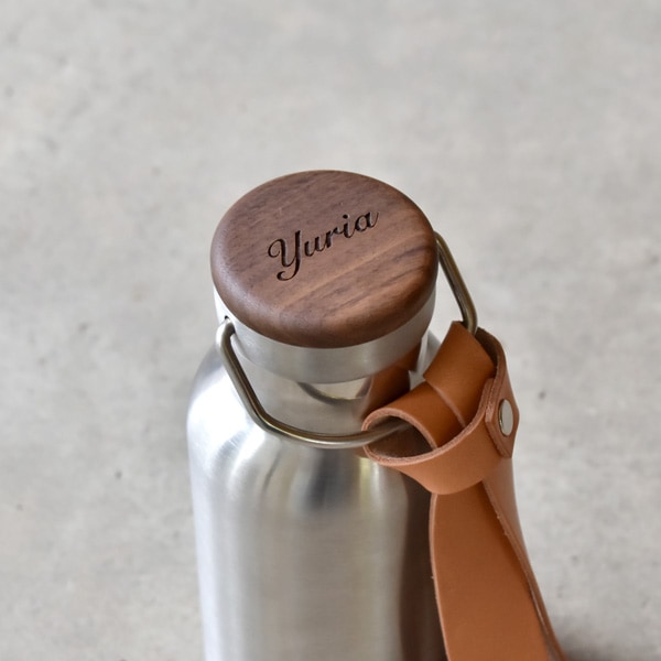 □「THERMO BOTTLE 600ml」ステンレス素材に銘木をプラスした木製水筒