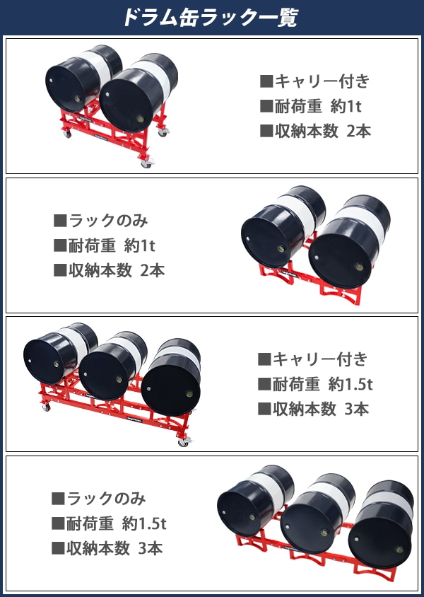 ドラム缶ラック 耐荷重約1.5t 約1500kg 3本収納 赤 積み重ね ドラム缶