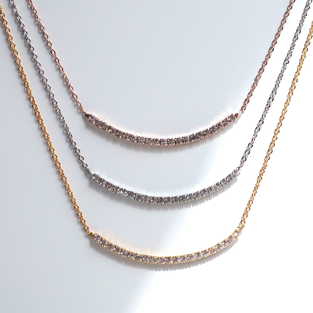 日本製 K18GP ラウンド ラインストーンネックレス 金属アレルギー対応