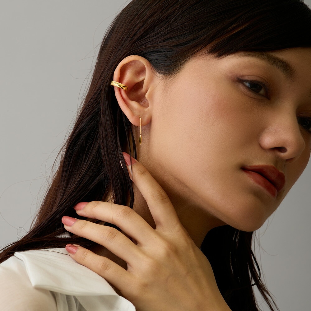 チェーン フックピアス イヤリング ノンホールピアス 日本製 K18GP