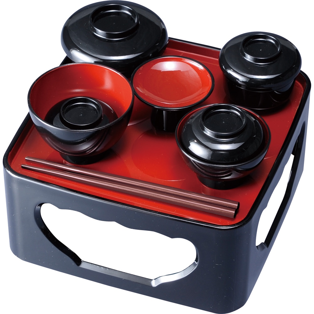 紀州塗り 仏膳セット 日本製 5寸 15cm 茜 仏器膳セット 黒内朱（椀：食