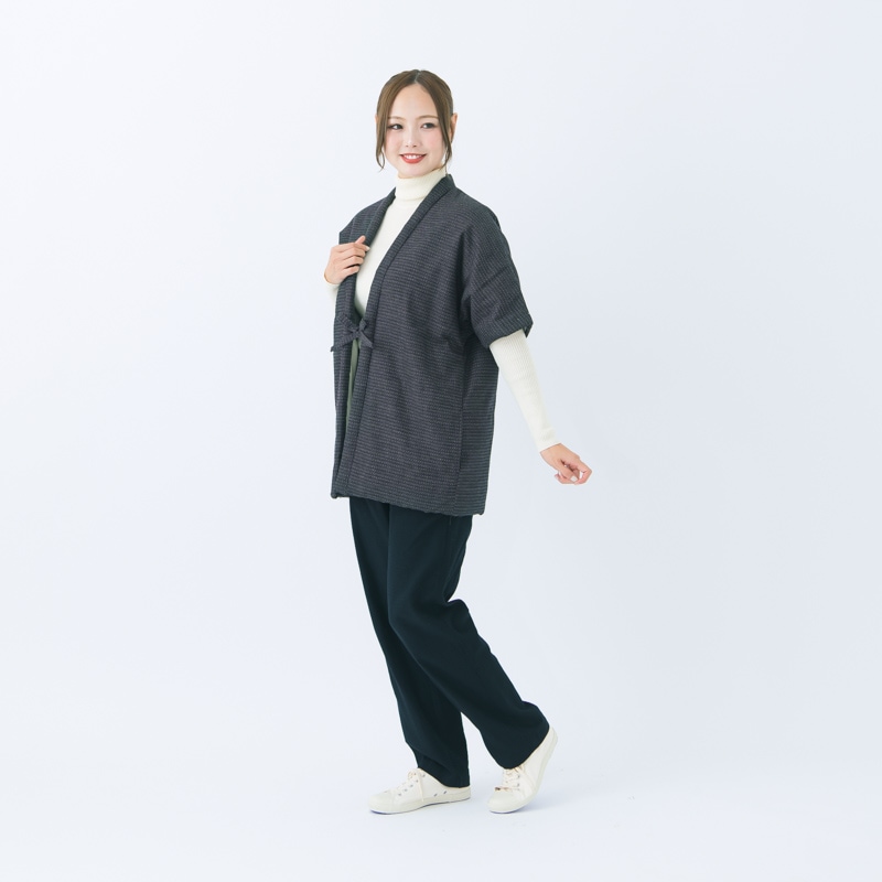 数量限定】五分袖半纏 [新亀甲] 茶 中わた:綿100%