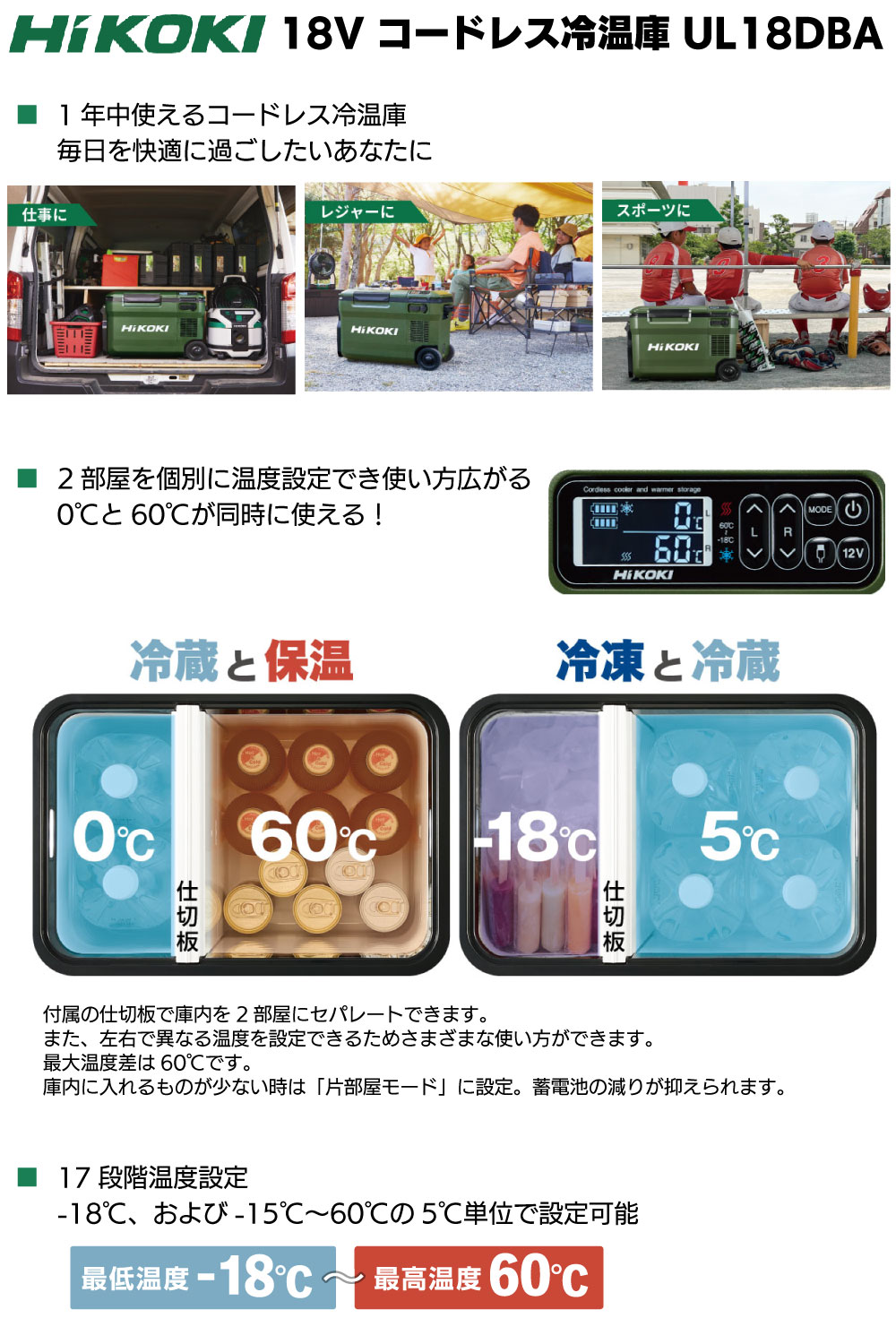 HIKOKI 18V コードレス冷温庫 UL18DBA ＜25L仕様 バッテリー付 急速