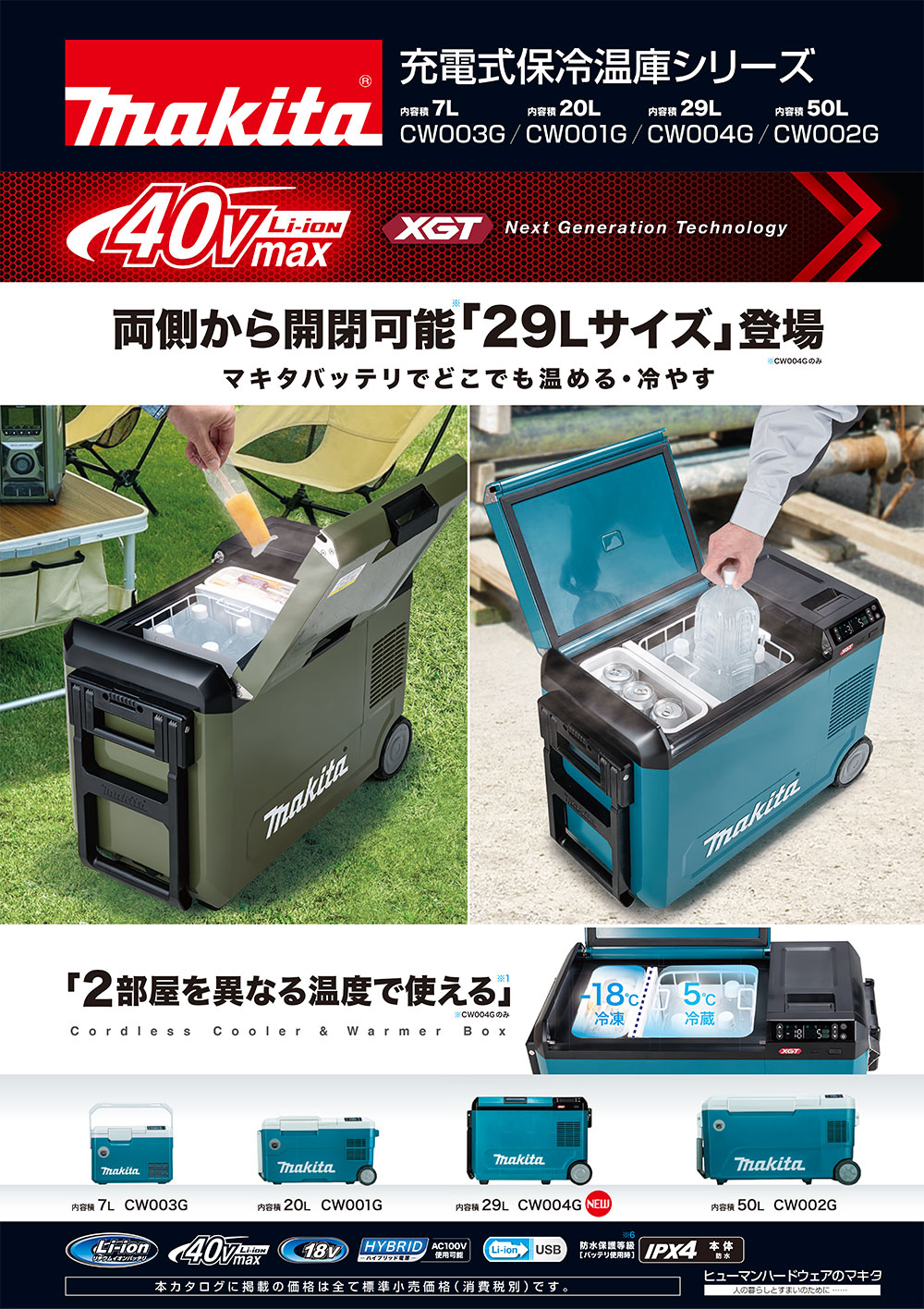マキタ 充電式保冷温庫 29L CW004GZ 青／CW004GZO オリーブ ＜本体のみ