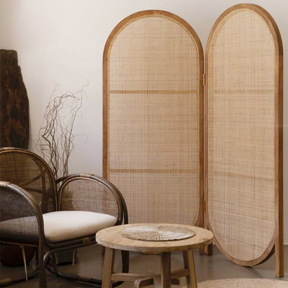 美品籐 ラタン4連スクリーン 4連 ラタンパーテーション 籐 衝立 間仕切