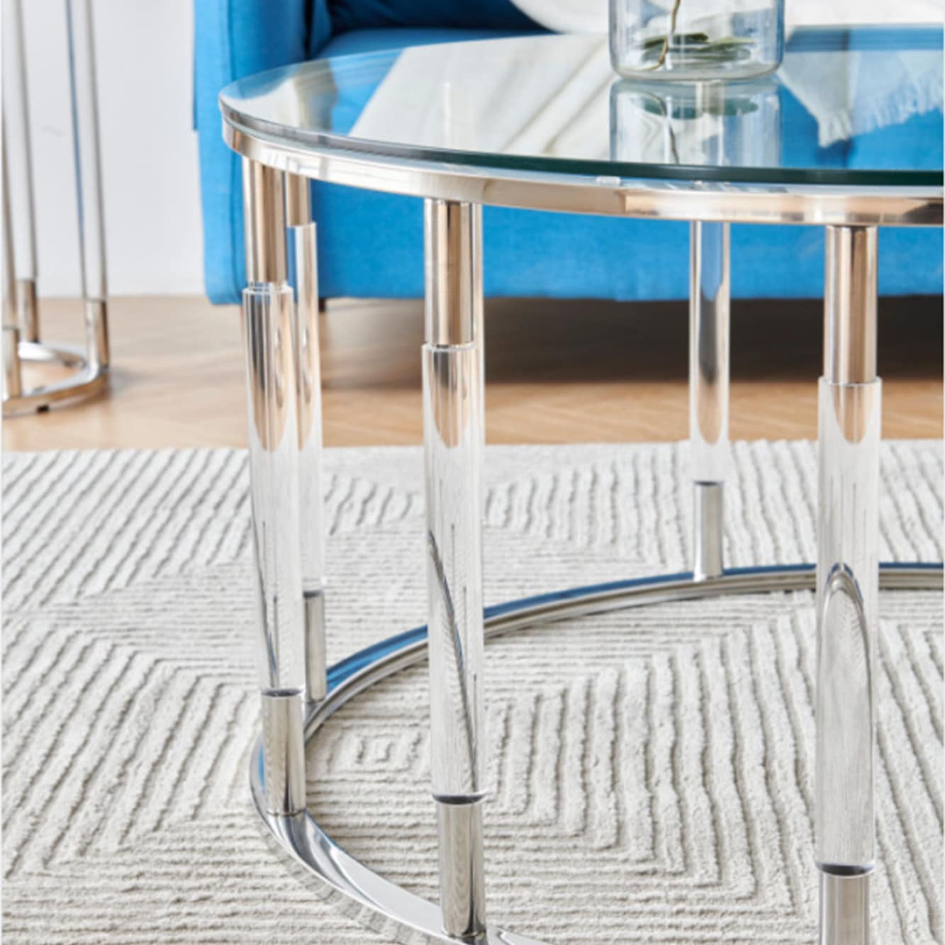 80's-90's レトロ スチールフレーム ガラステーブル ファンシー モダン