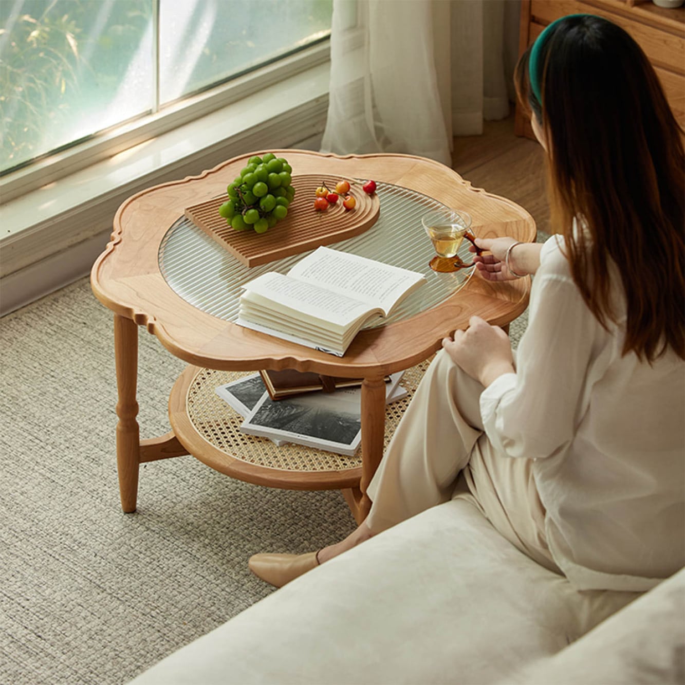 ラタンテーブル 大] VeroMan ラタン編みサイドテーブル ローテーブル