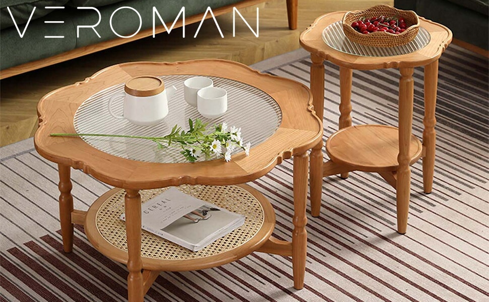 ラタンテーブル センターテーブル 籐 インテリア アンティーク ガラス