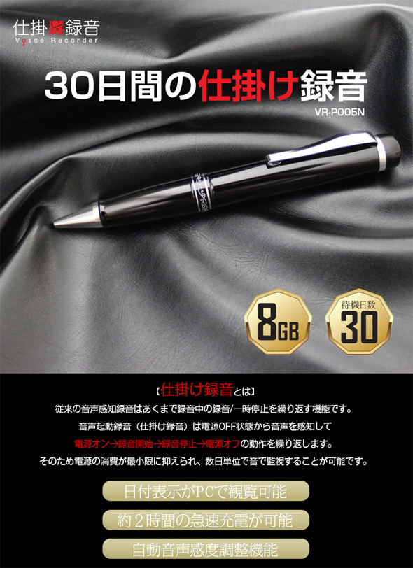 仕掛け録音対応ペン型ボイスレコーダー VR-P005R 8GB ベセトジャパン