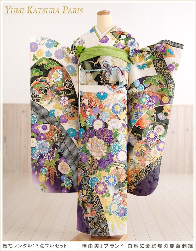 502z27☆可愛い！振袖 三松 重ね衿付 刺繍☆美品 成人式 結婚式 十三参