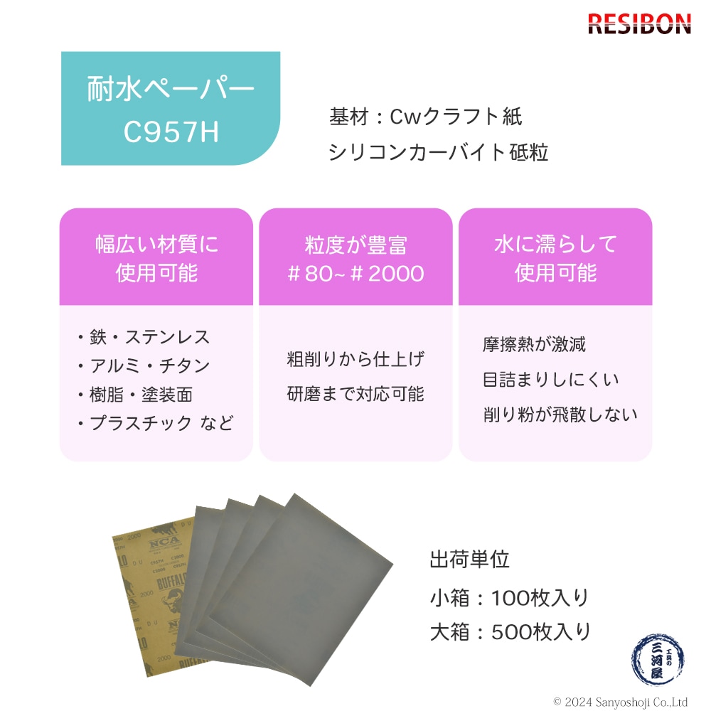 日本 レヂボン ( NCA ) 耐水研磨紙 C957H C1500 228×280 お得な大箱