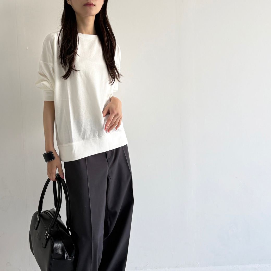 ガーゼフレンチテリーカーブ切替7分袖トレーナー＿着心地抜群のきれい