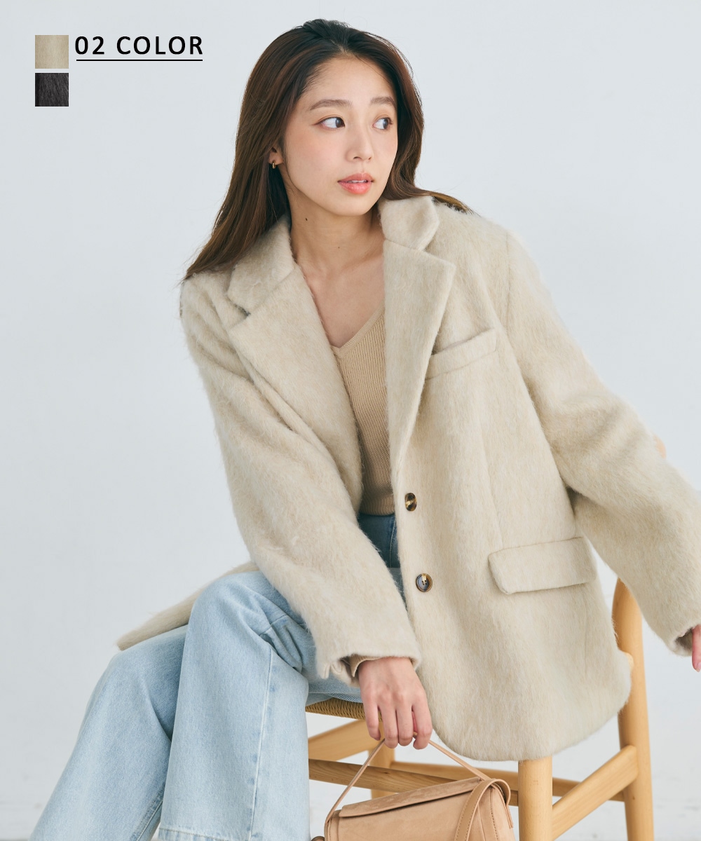 ベースメントオンライン モヘアシャギージャケットコート ベージュ