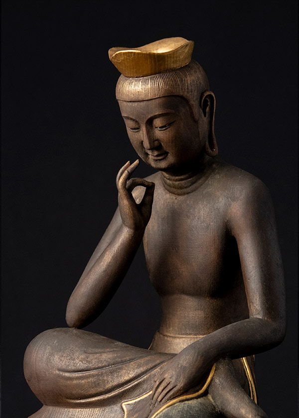 弥勒菩薩 忠明作 木彫 【12.5cm】仏像 弥勒 菩薩 木彫り ミニ 仏壇 仏