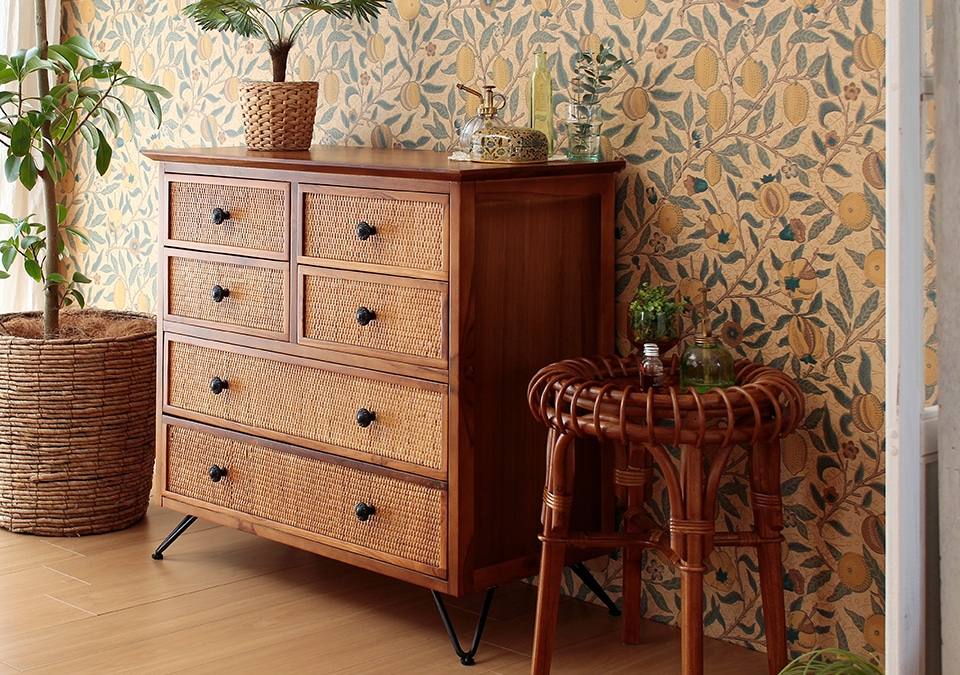 オールドがラタン꧂籐 収納家具 和モダン 昭和レトロ 6段チェスト