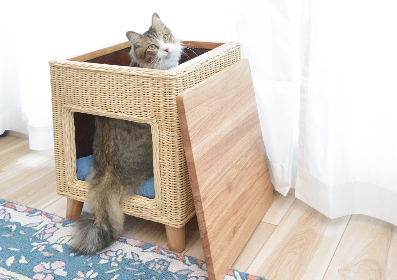 天然パイン材 ラタン 室内用 / ペットハウススツール ラタン｜ベッド