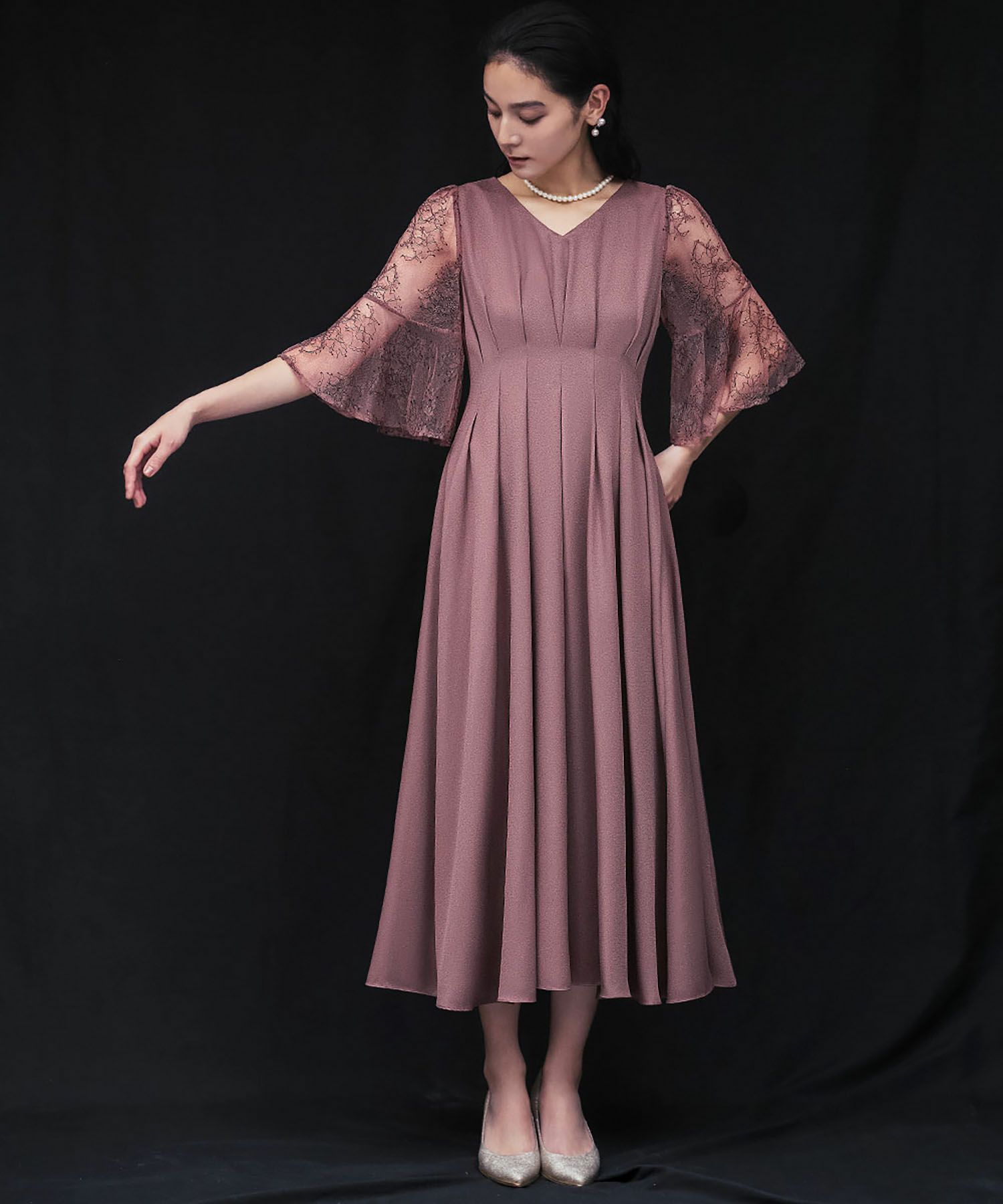 結婚式・お呼ばれ対応 |レース素材フレアスリーブXラインワンピース