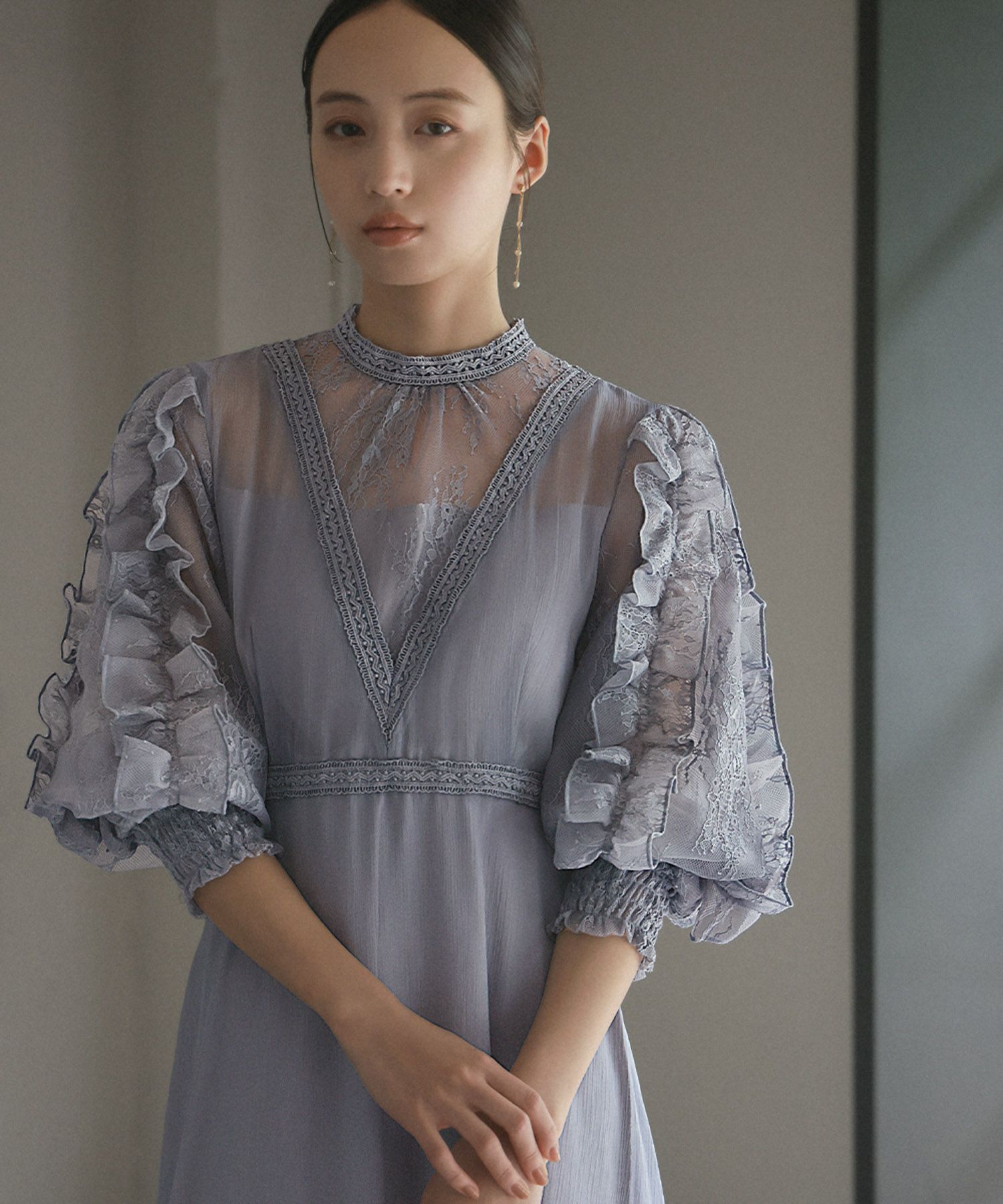 結婚式・お呼ばれ対応 | 袖フリルワンピースドレス - パーティードレス