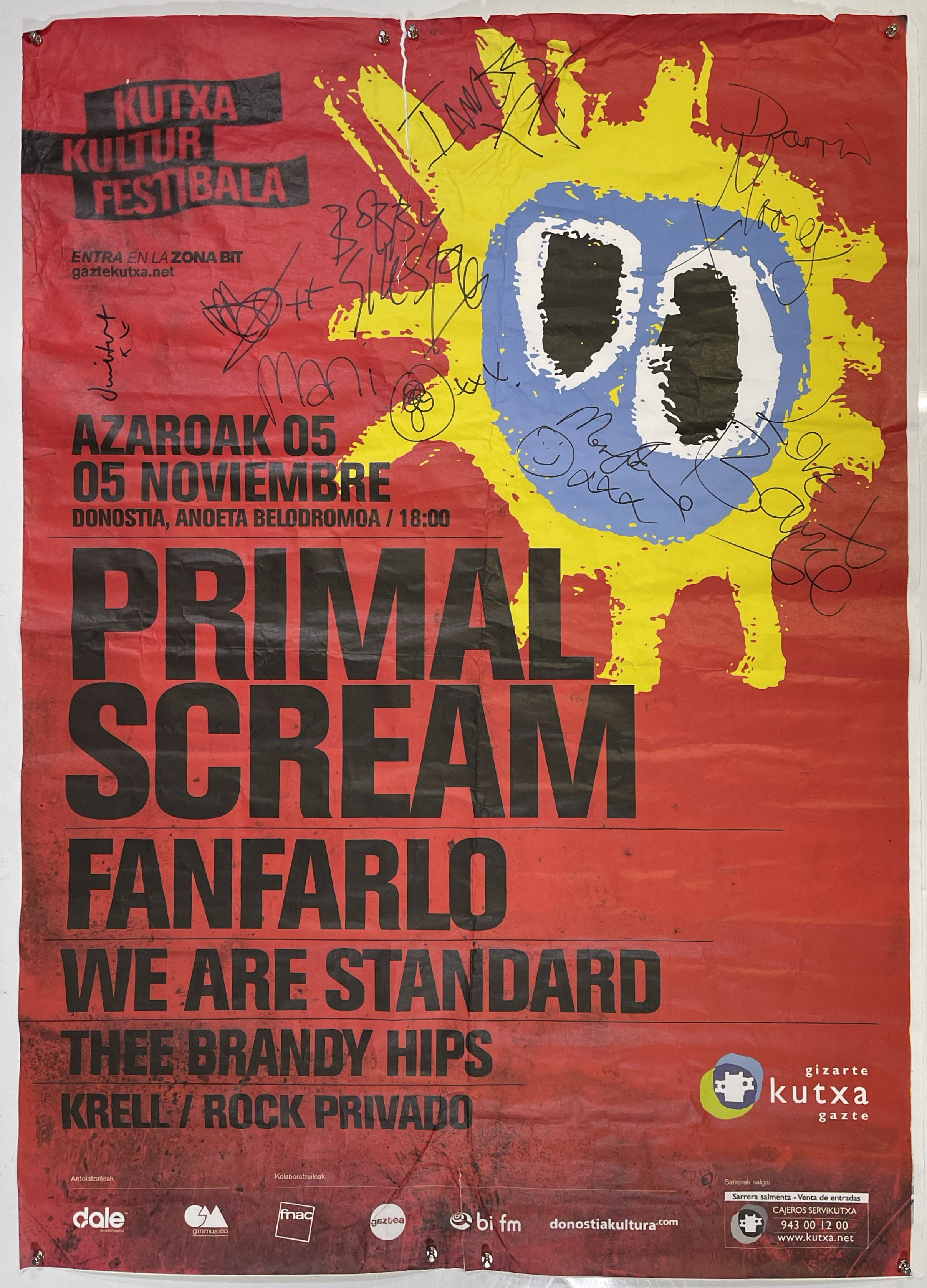 Lot 18 - A FULLY SIGNED PRIMAL SCREAM BILLBOARD.