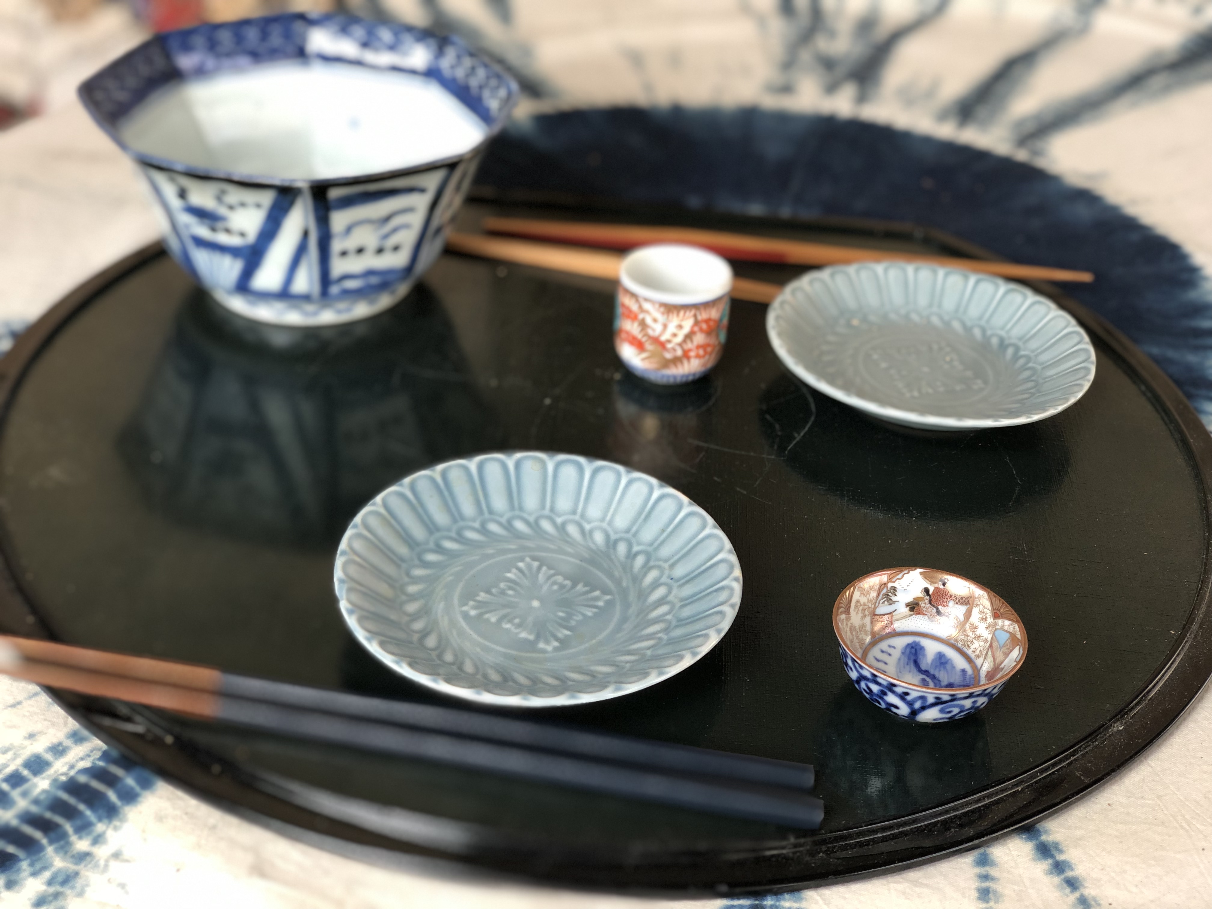 呉須写し珉平焼 中皿二客 呉須写し珉平焼 中皿二客