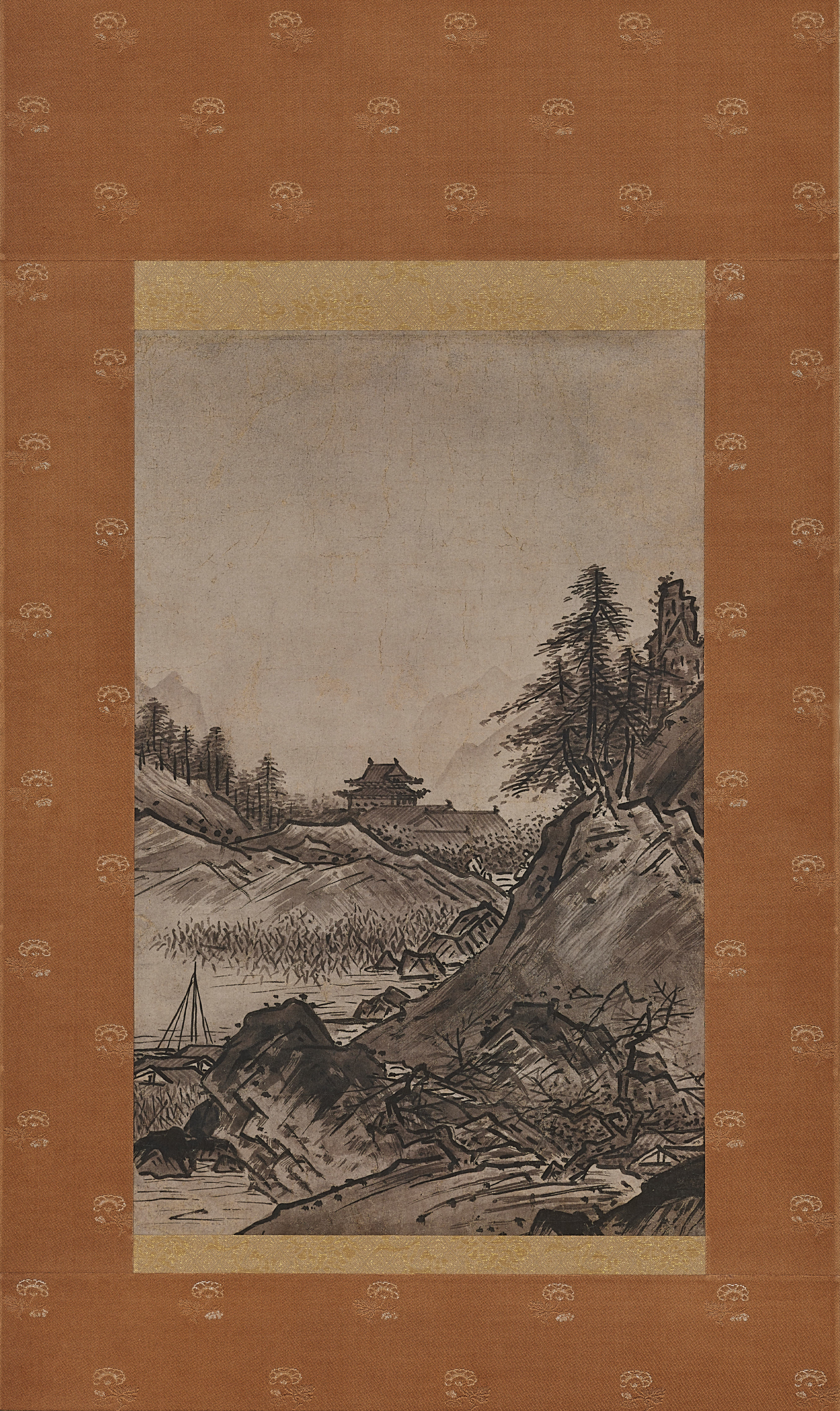 旧家出品】雪舟 「秋冬山水図」 掛軸 東京国立博物館 正式許諾 限定E.A