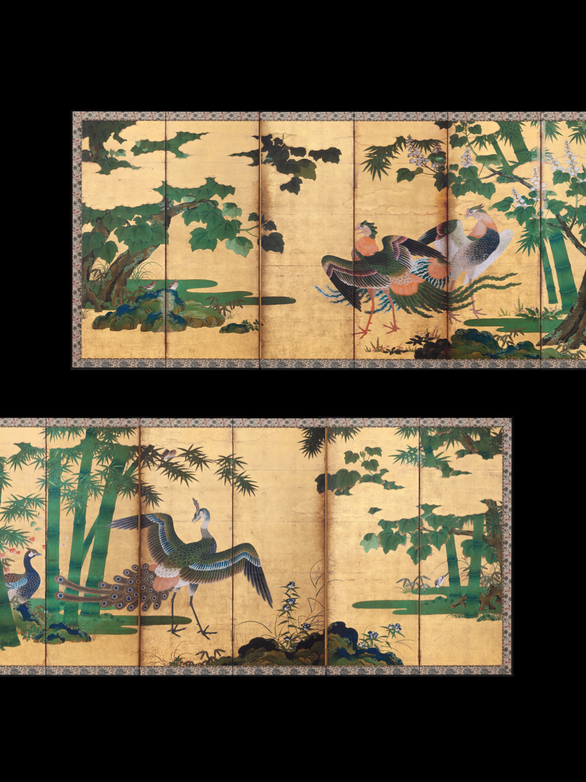 模写/長谷川等伯/蓮に小禽図/ハスにセキレイ図/花鳥図/掛軸☆