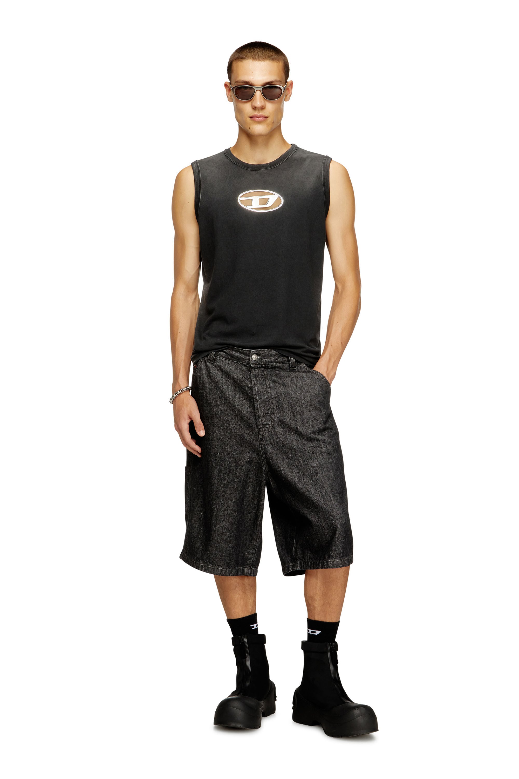 Men's Faded tank top with puffy Oval D | Black | Diesel
