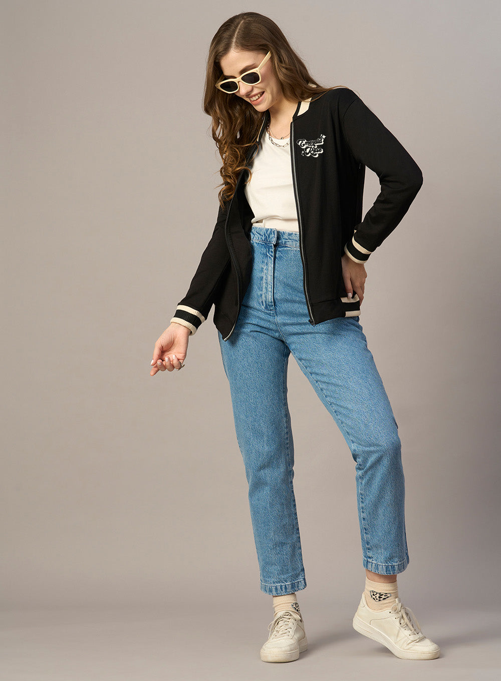 JCAESAR Black Checked Zipper-Jacket relaxed wool-blend zip jacket