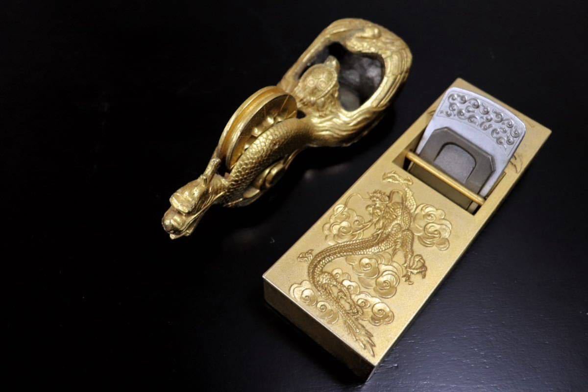 銅製 金工細工『松文』墨合 墨箱 / 書道具 銅製 金工細工『松文』墨合