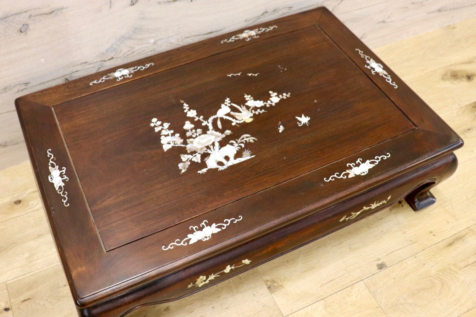 美品 唐木 花梨 象嵌 螺鈿細工 高卓 正方卓 花台 飾り台 香炉台 盆栽台